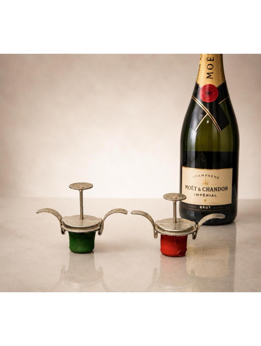 EKCO Bulldog 1960s Set Of 2 Patent Spring Bottle Stoppers Red & Green